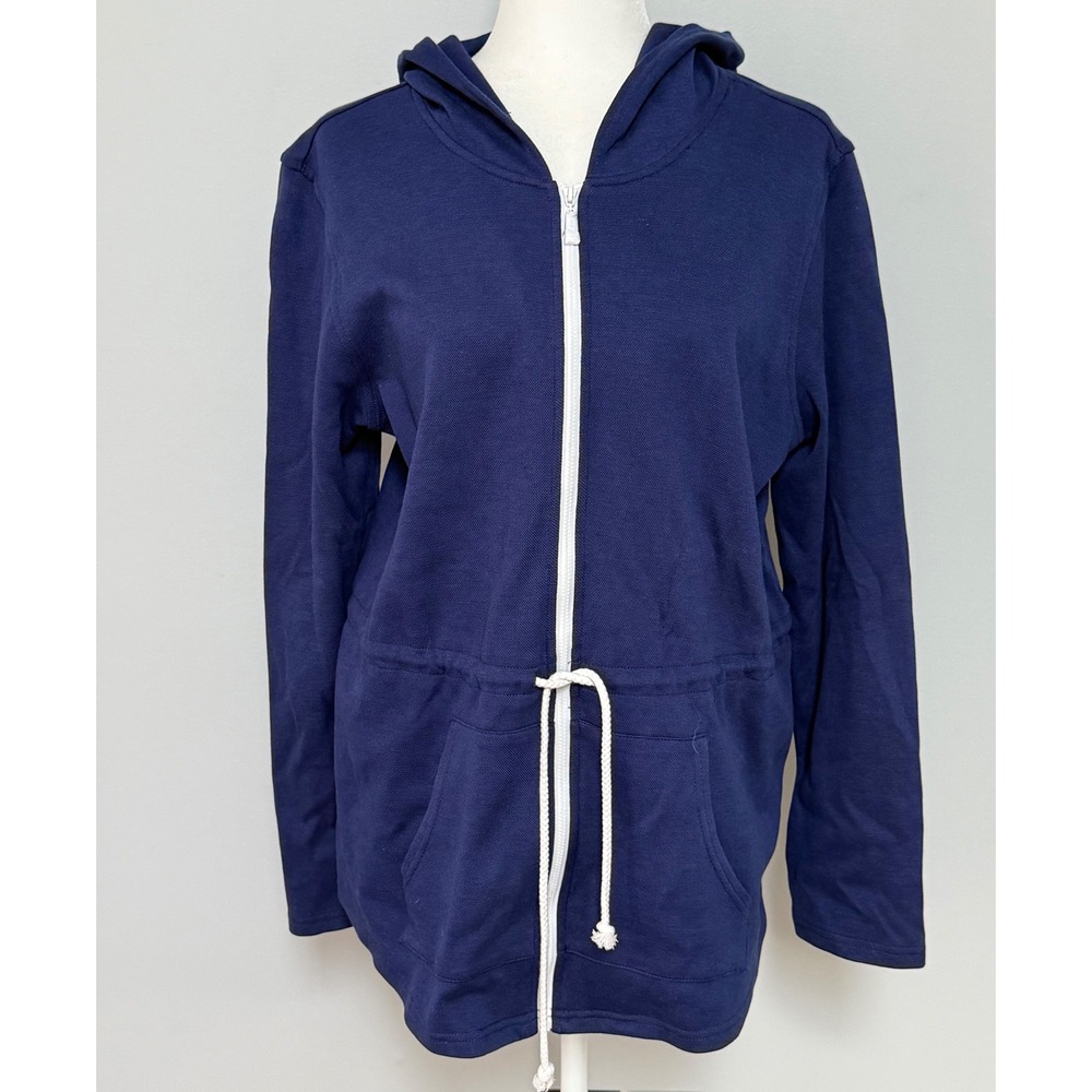 Belle by Kim Gravel Women's Drawstring Waist Full Zip Hoodie Navy Blue Size M